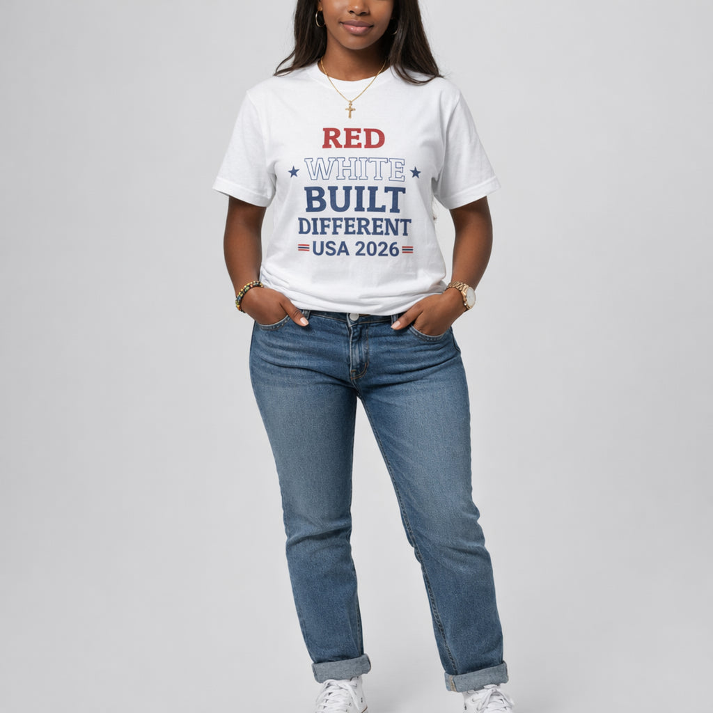 Red White Built Different USA 2026 Patriotic Graphic Tee