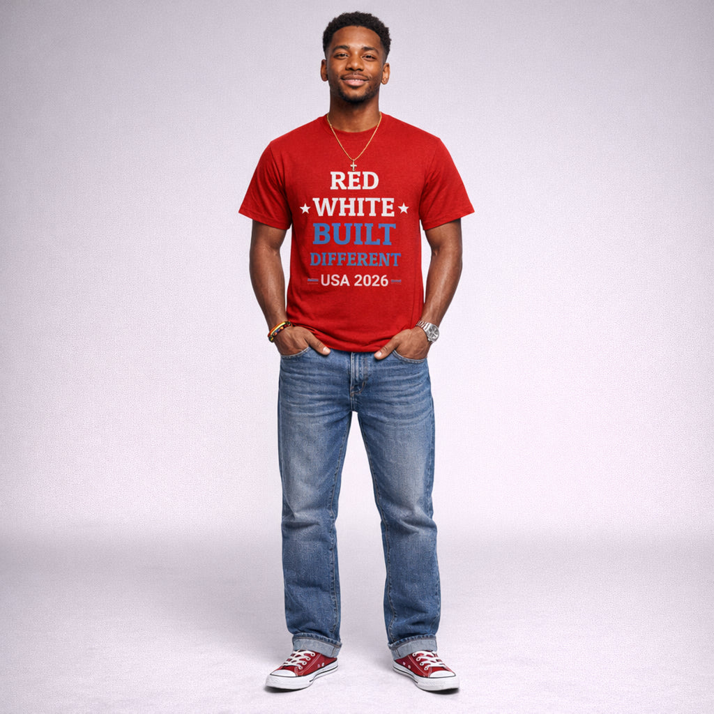 Red White Built Different USA 2026 Patriotic Graphic Tee