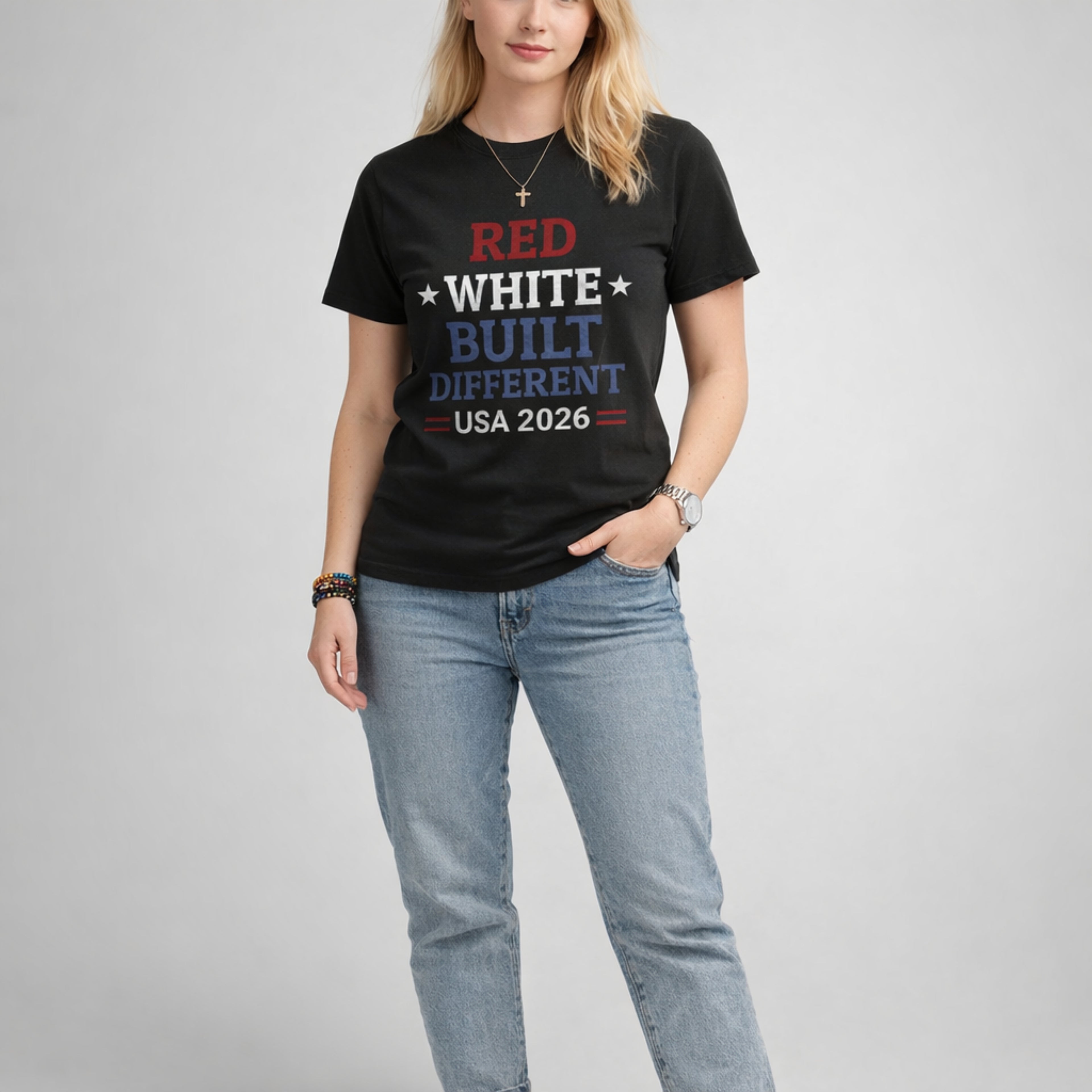 Red White Built Different USA 2026 Patriotic Graphic Tee