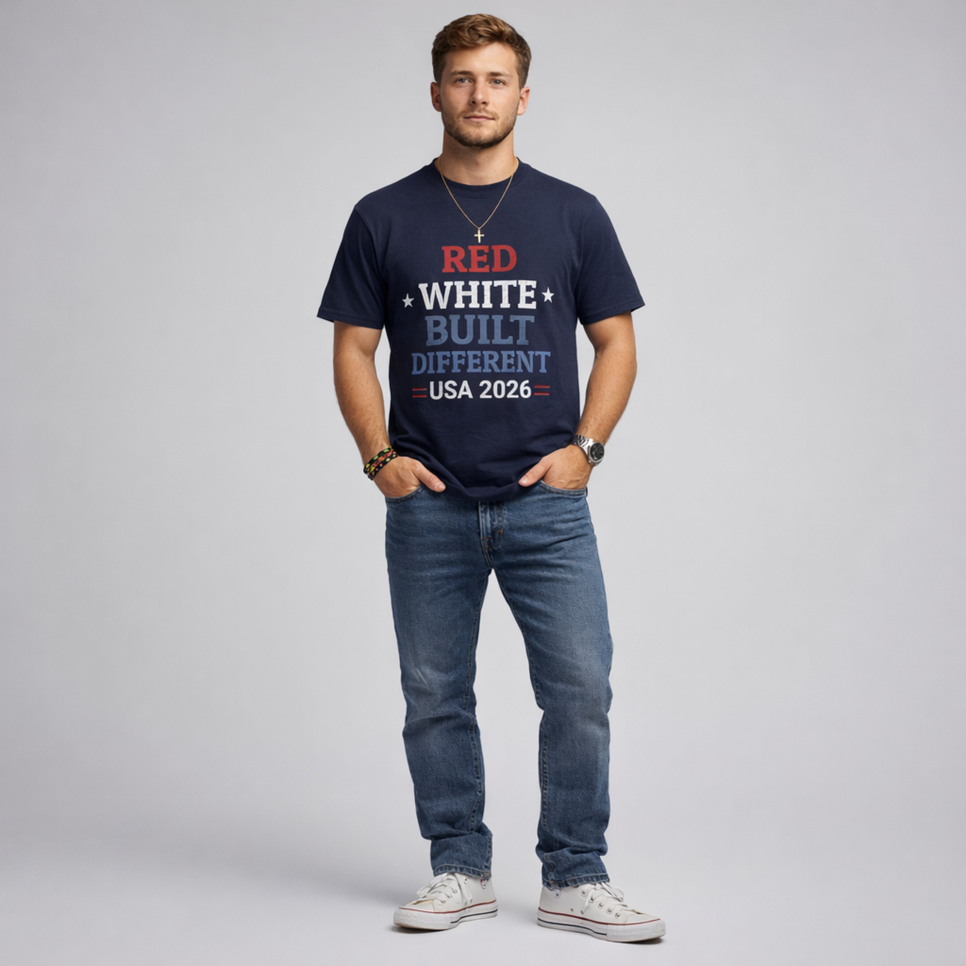 Red White Built Different USA 2026 Patriotic Graphic Tee