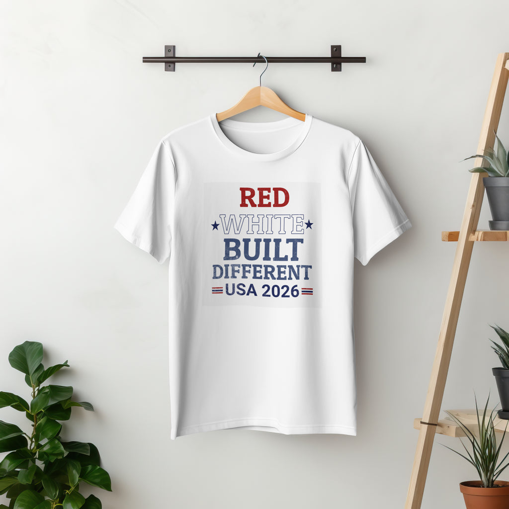 Red White Built Different USA 2026 Patriotic Graphic Tee