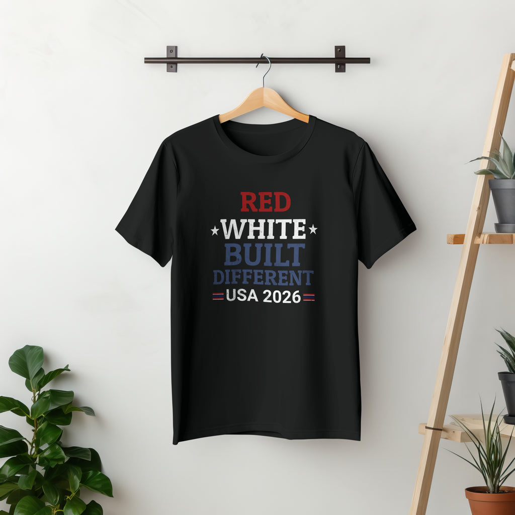 Red White Built Different USA 2026 Patriotic Graphic Tee