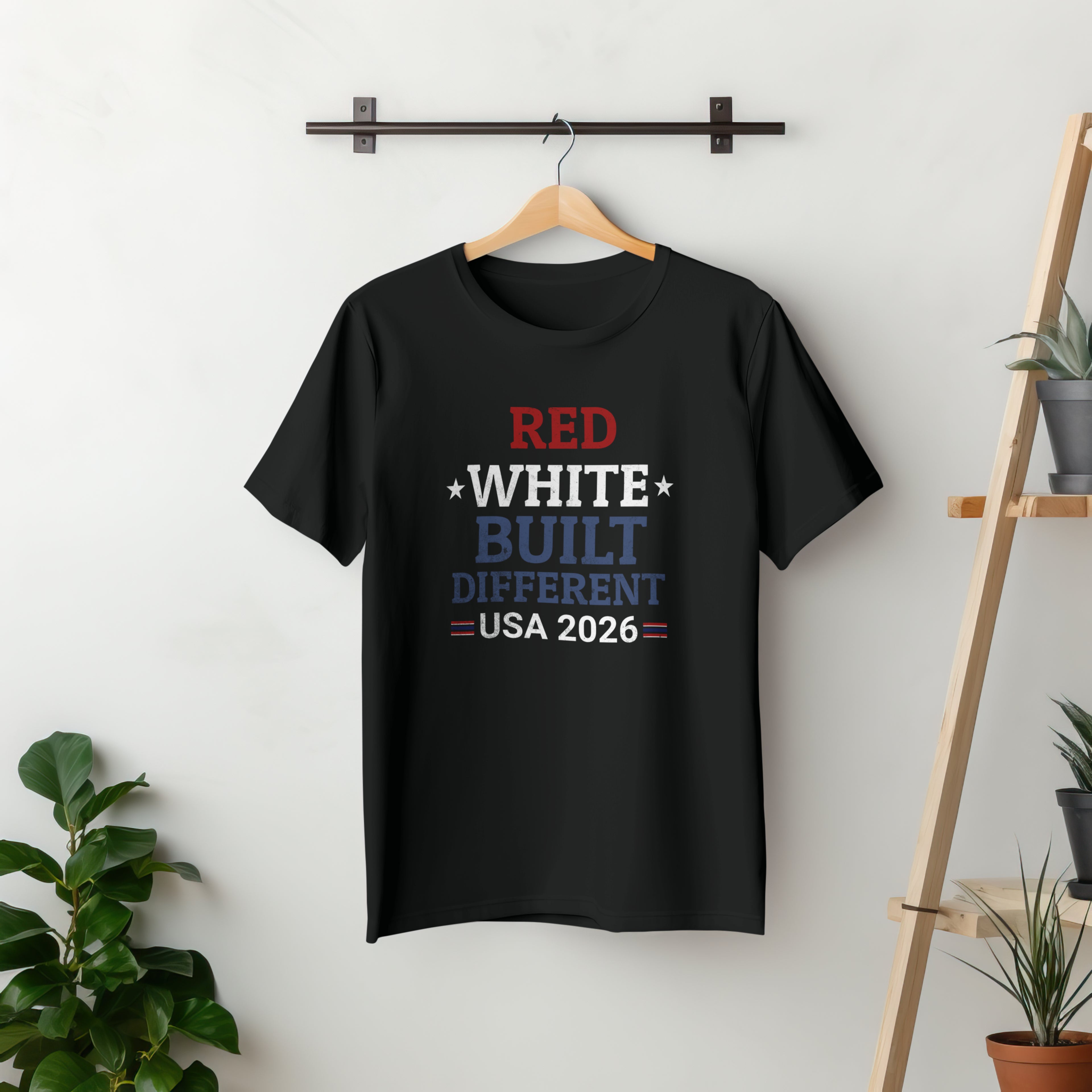 Red White Built Different USA 2026 Patriotic Graphic Tee