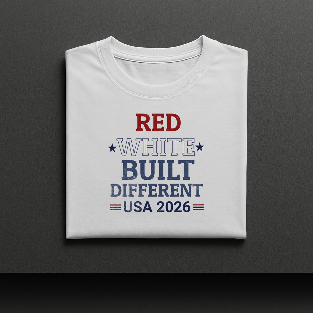 Red White Built Different USA 2026 Patriotic Graphic Tee