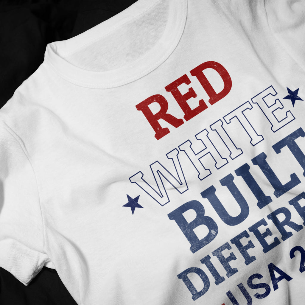 Red White Built Different USA 2026 Patriotic Graphic Tee