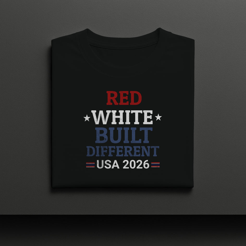 Red White Built Different USA 2026 Patriotic Graphic Tee
