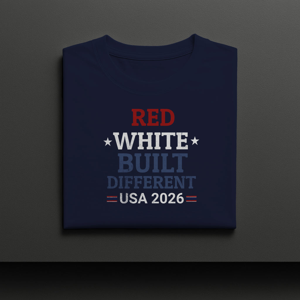 Red White Built Different USA 2026 Patriotic Graphic Tee
