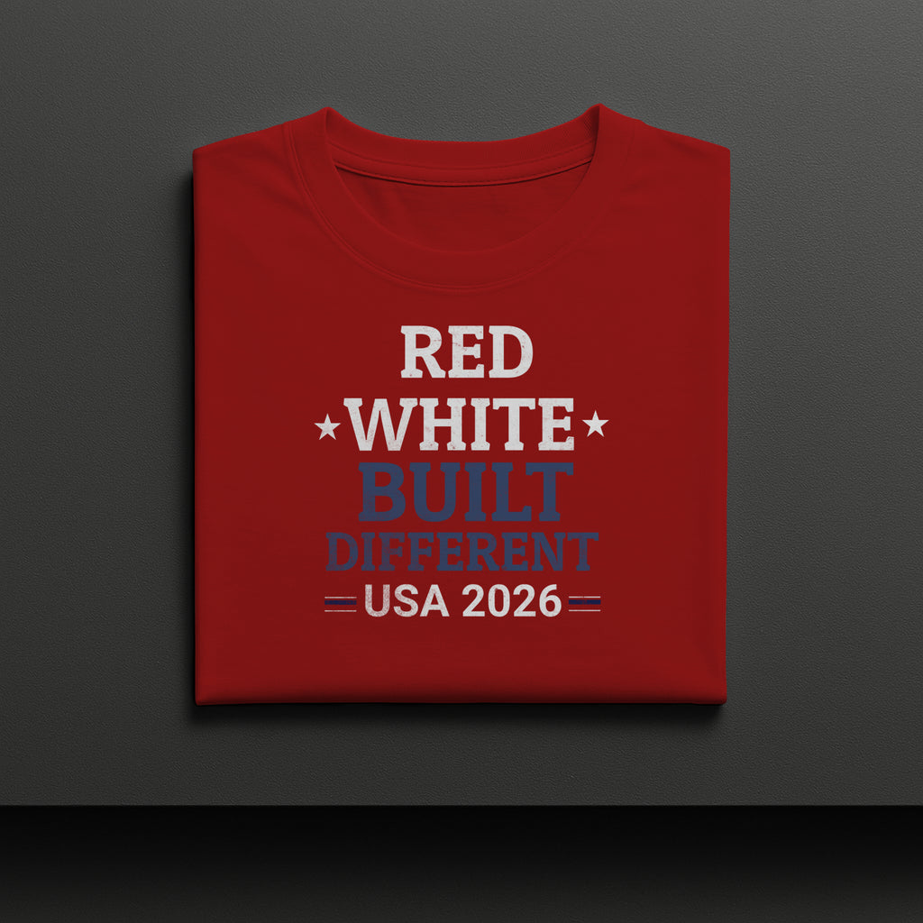 Red White Built Different USA 2026 Patriotic Graphic Tee