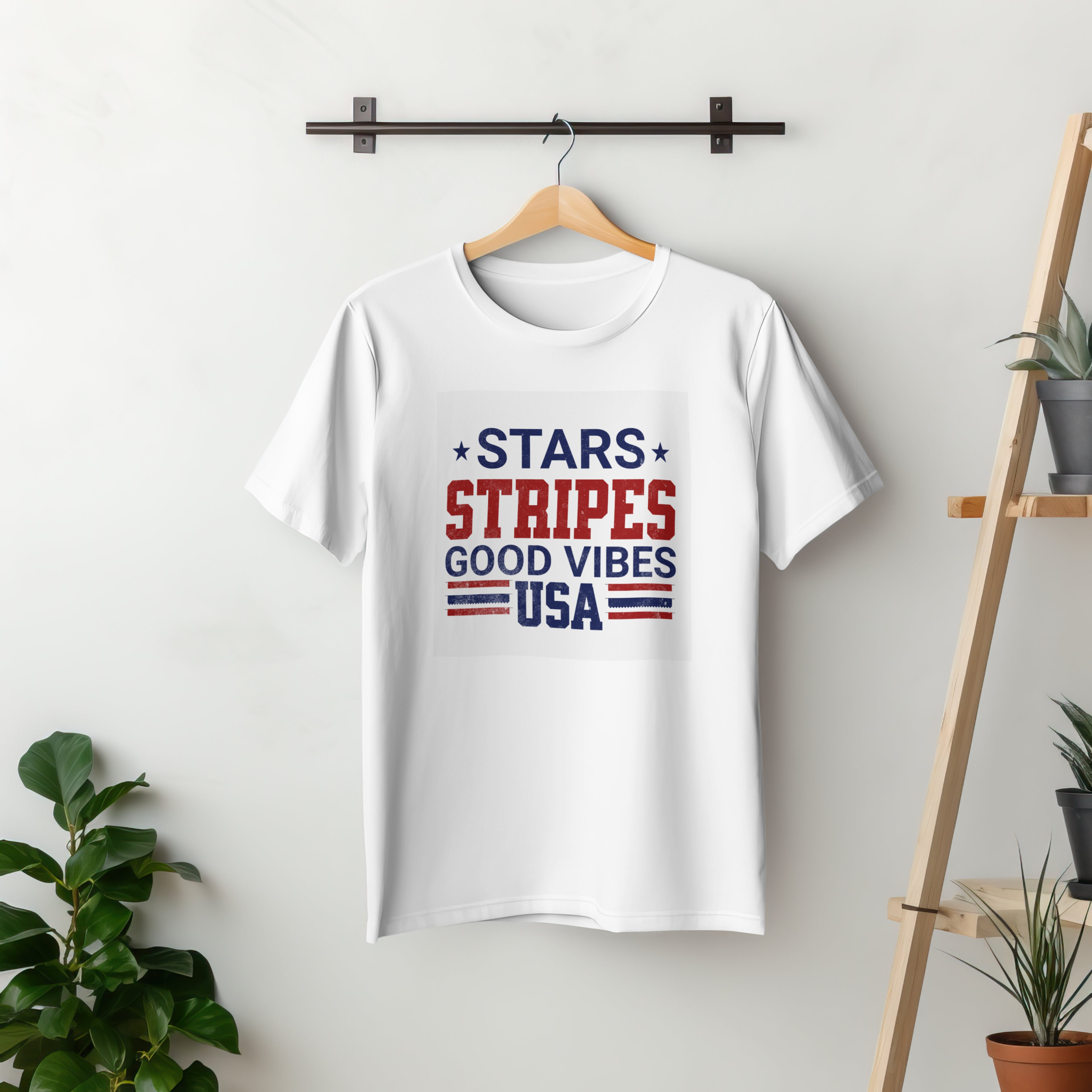Stars Stripes Good Vibes USA Patriotic Graphic Tee
