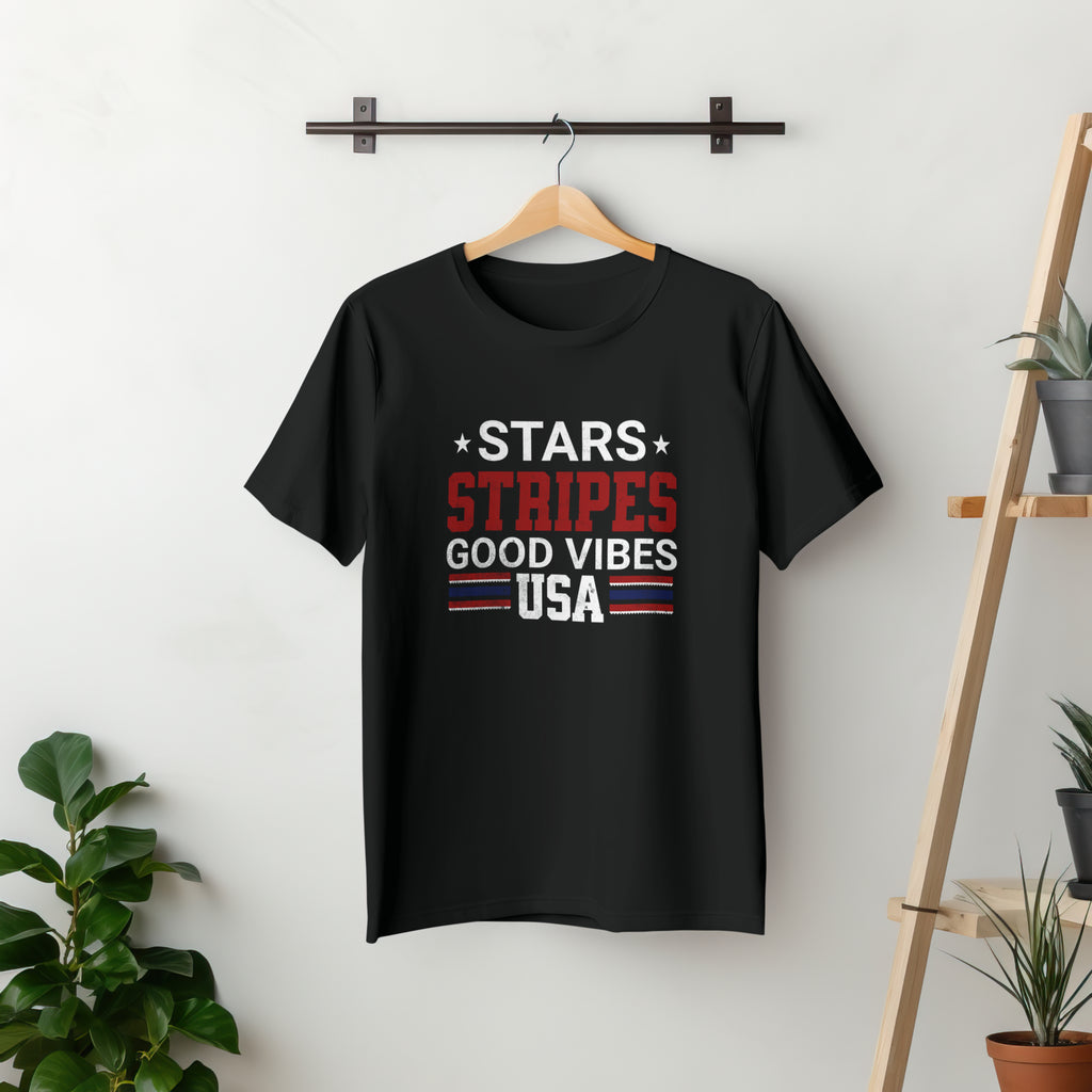 Stars Stripes Good Vibes USA Patriotic Graphic Tee