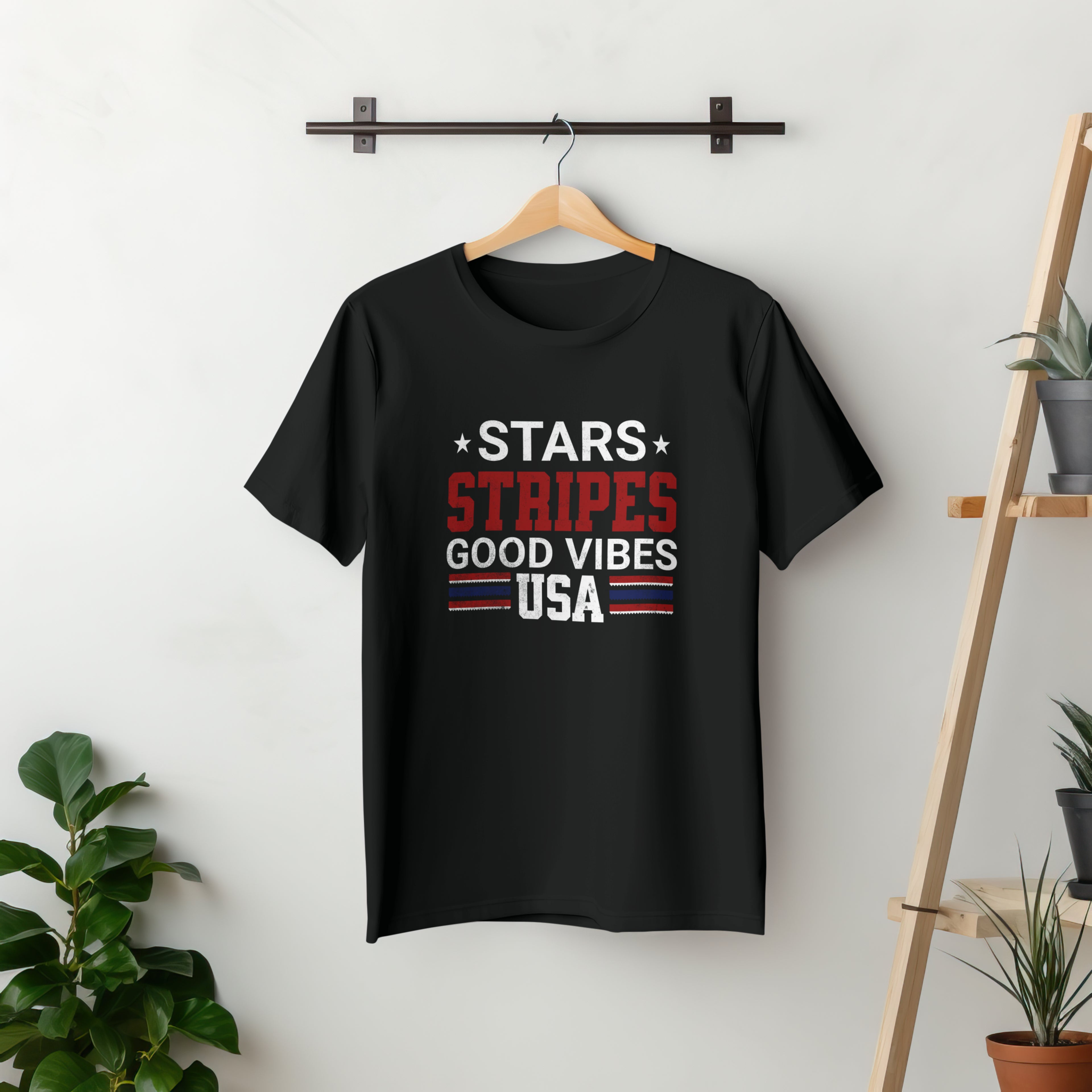 Stars Stripes Good Vibes USA Patriotic Graphic Tee