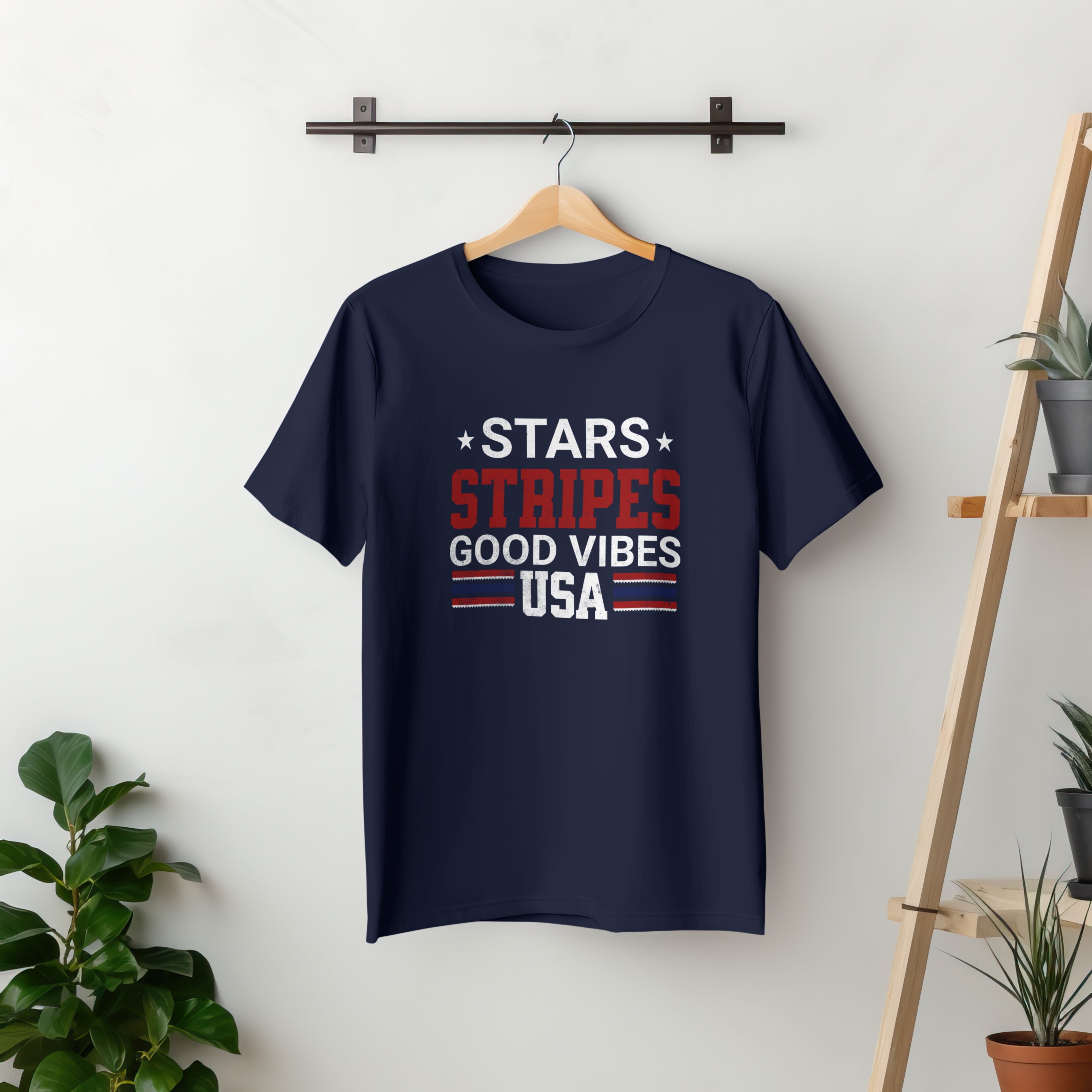 Stars Stripes Good Vibes USA Patriotic Graphic Tee