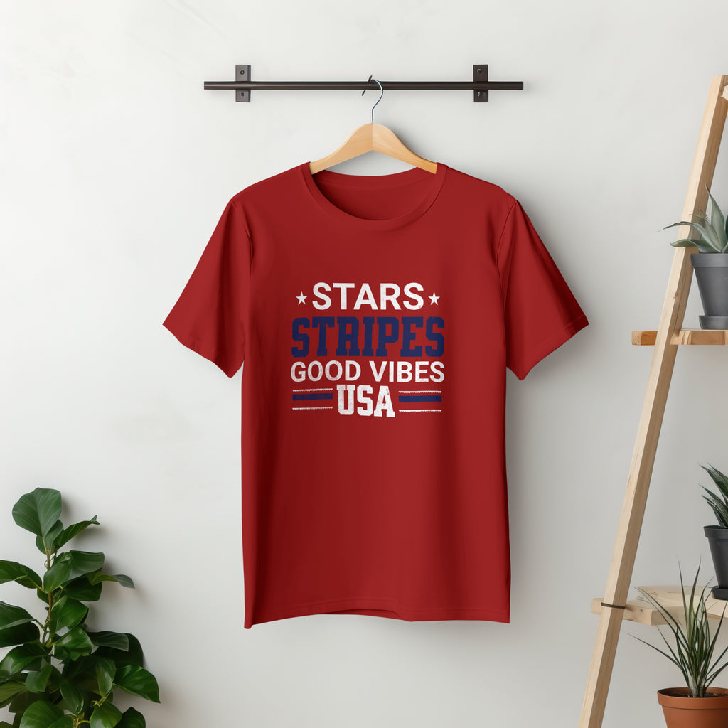 Stars Stripes Good Vibes USA Patriotic Graphic Tee