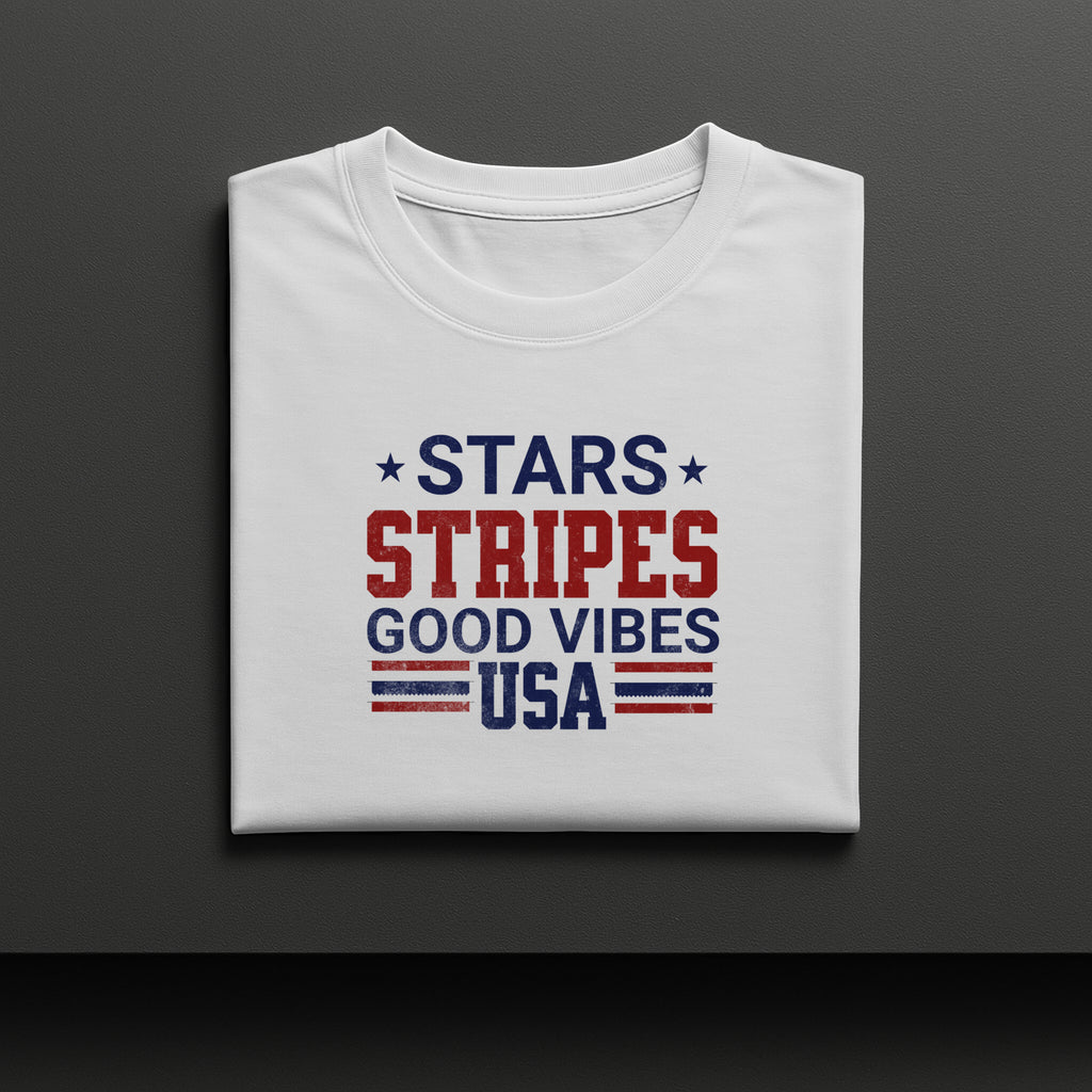 Stars Stripes Good Vibes USA Patriotic Graphic Tee