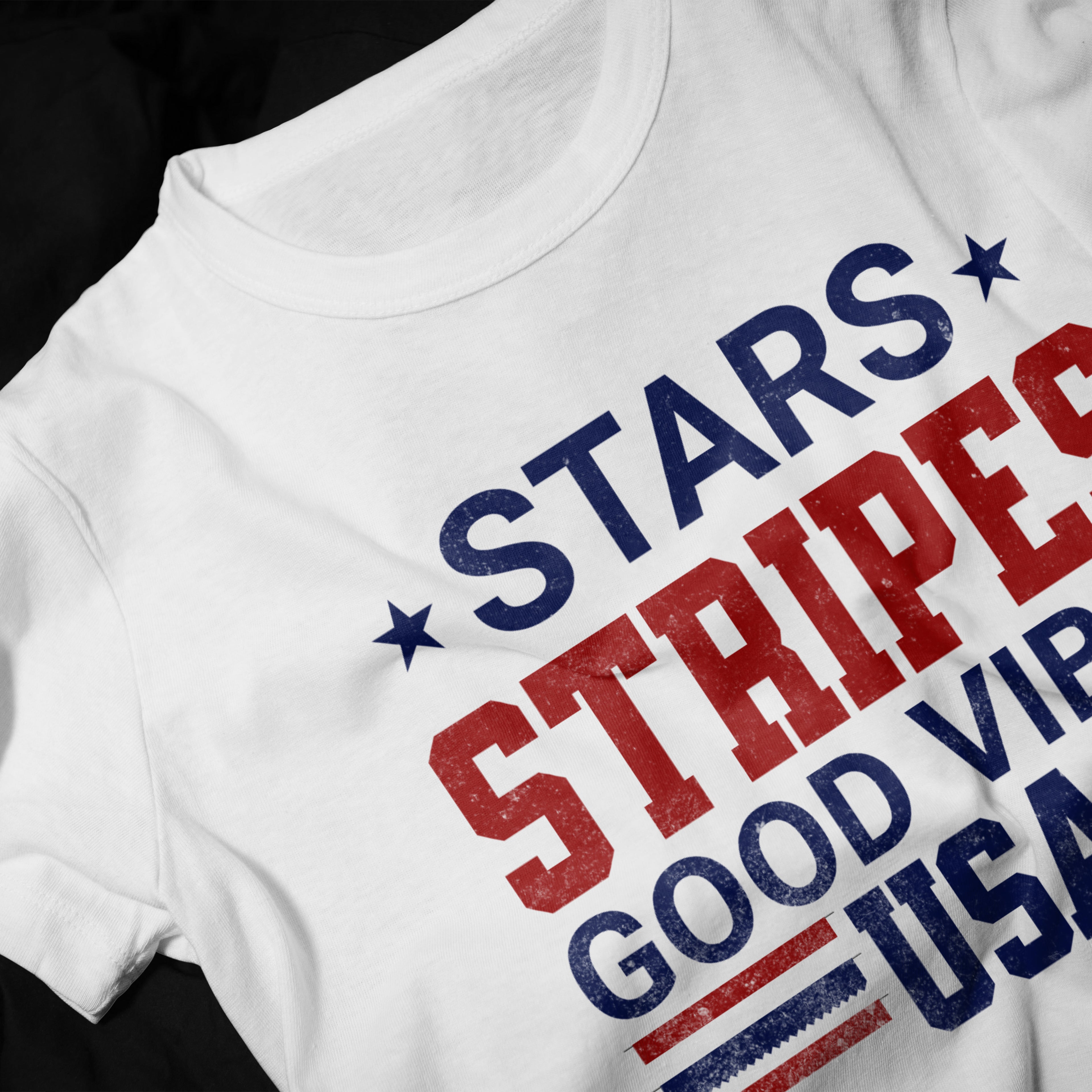 Stars Stripes Good Vibes USA Patriotic Graphic Tee