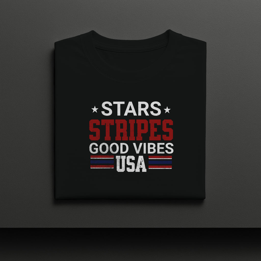 Stars Stripes Good Vibes USA Patriotic Graphic Tee