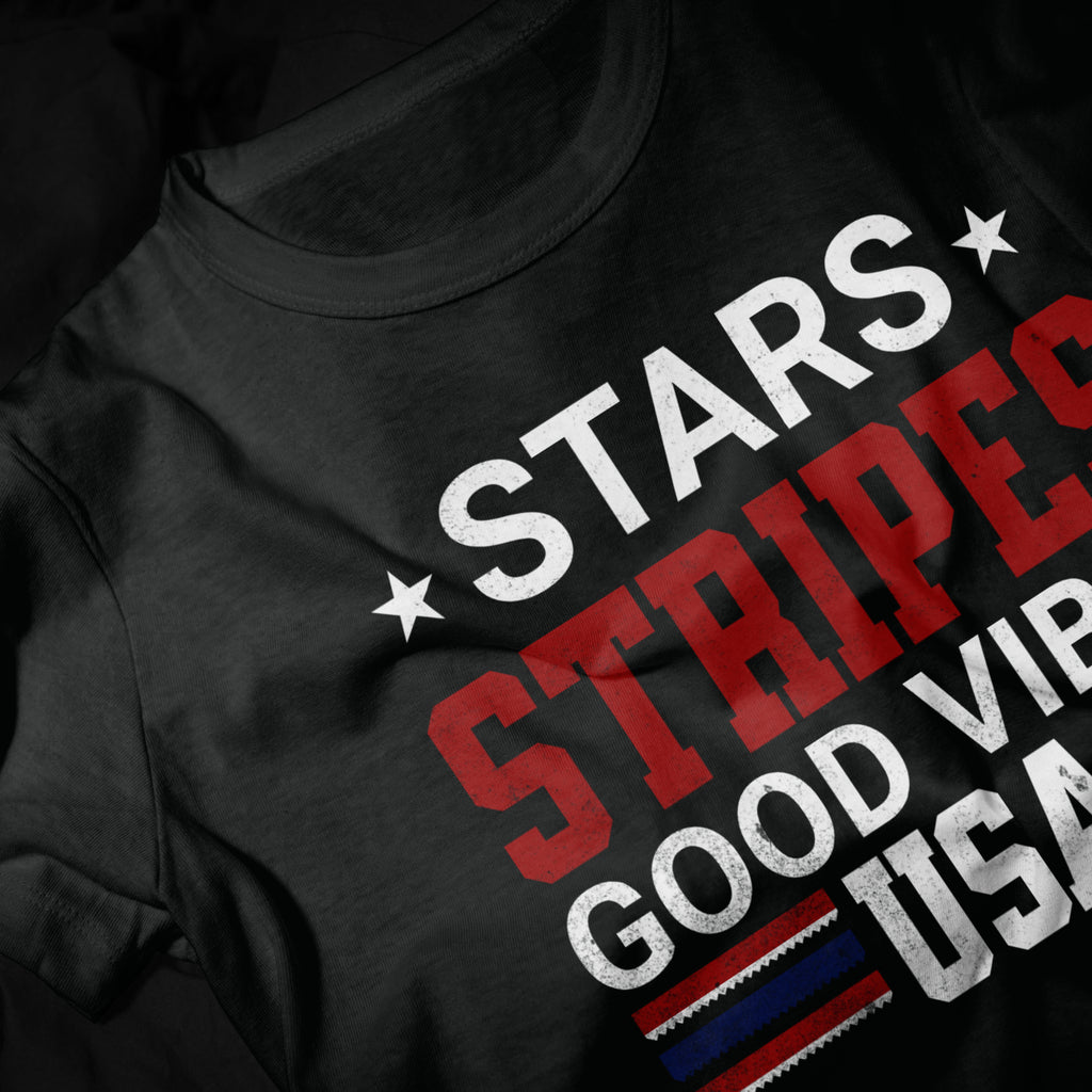 Stars Stripes Good Vibes USA Patriotic Graphic Tee