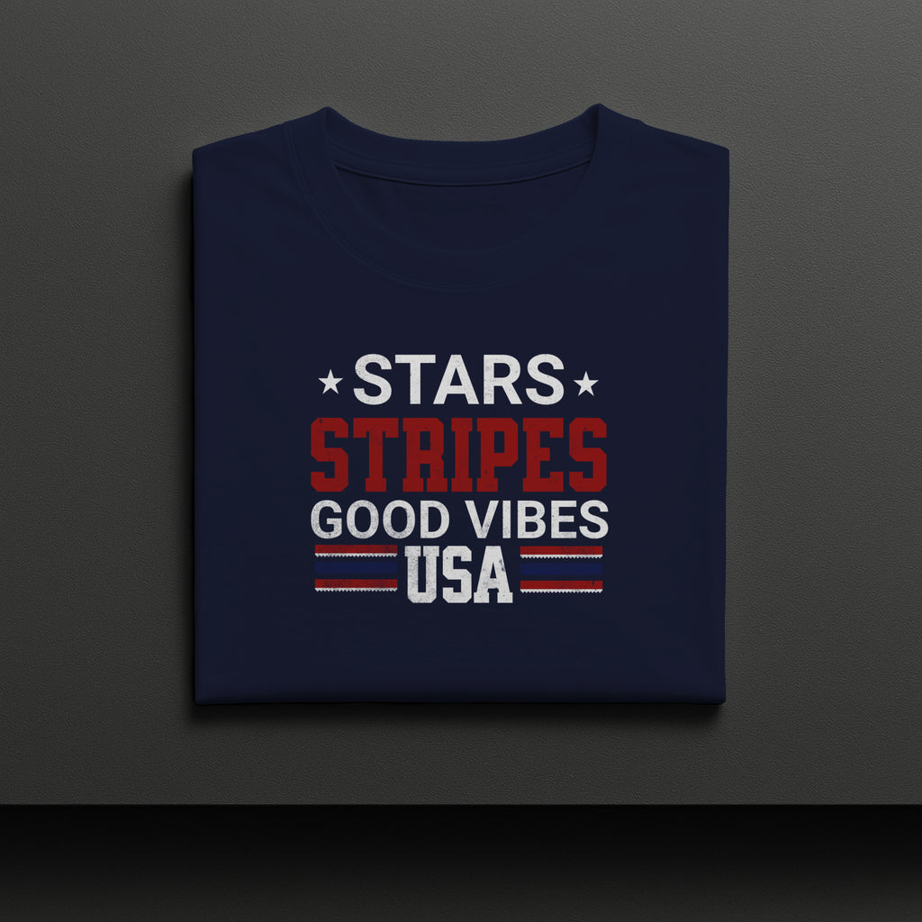 Stars Stripes Good Vibes USA Patriotic Graphic Tee