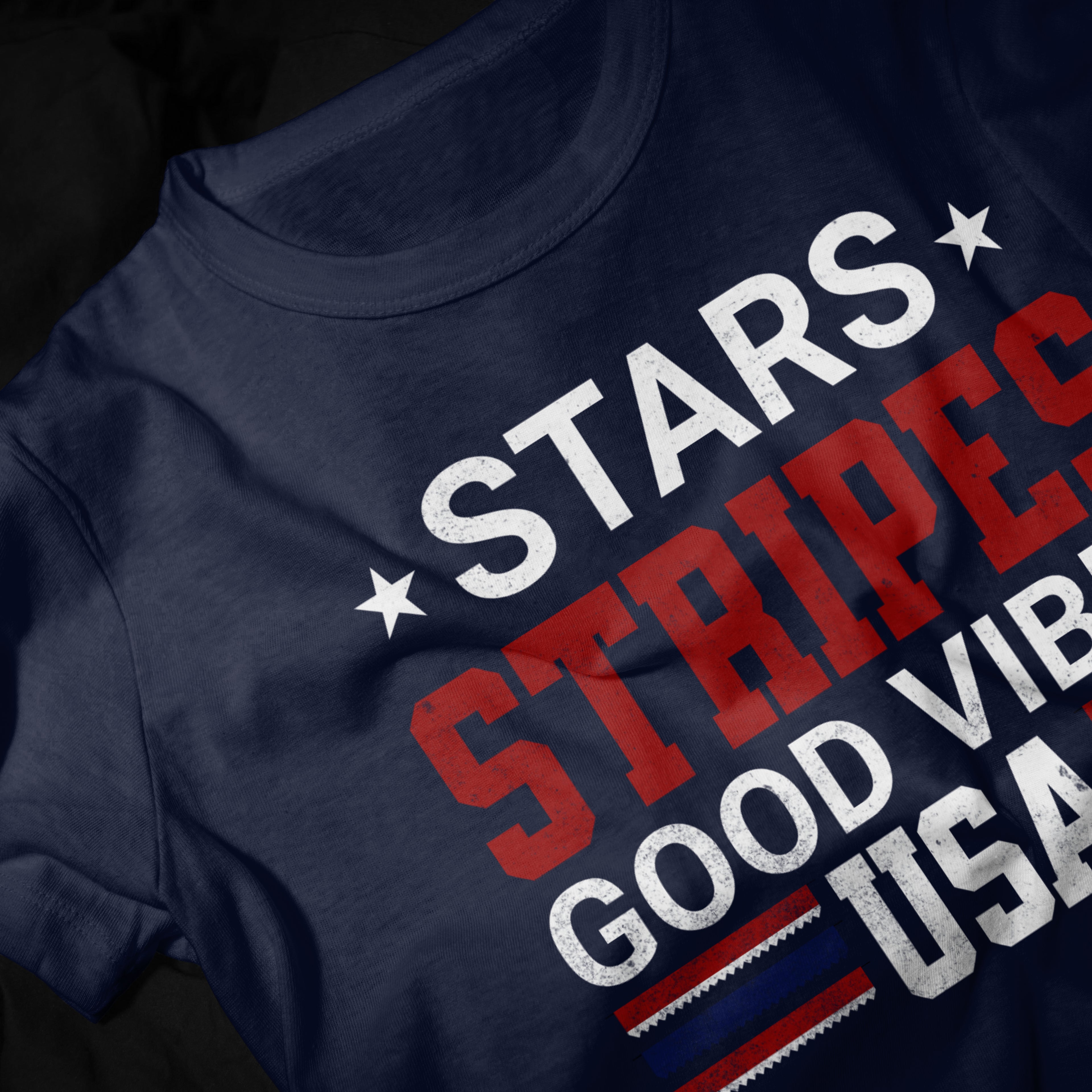 Stars Stripes Good Vibes USA Patriotic Graphic Tee