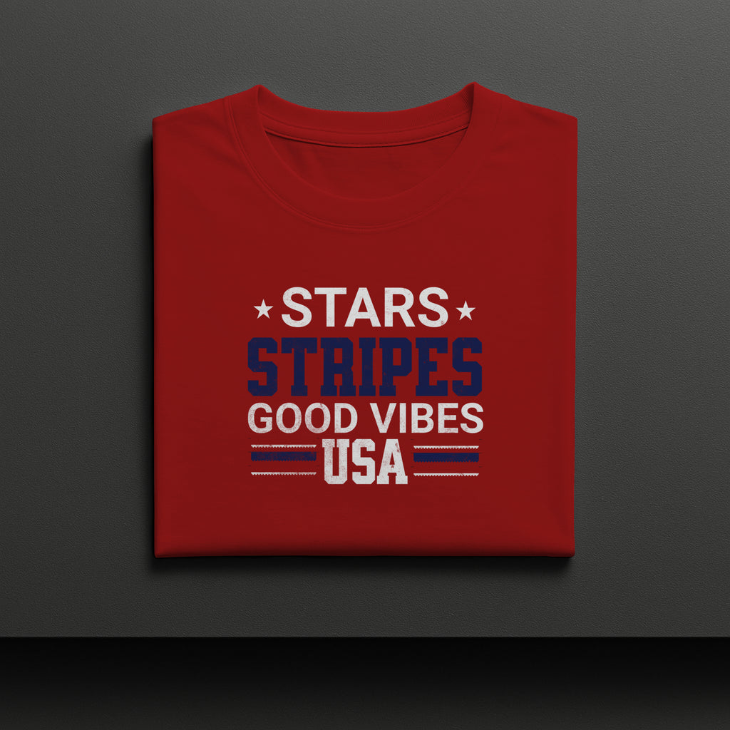 Stars Stripes Good Vibes USA Patriotic Graphic Tee
