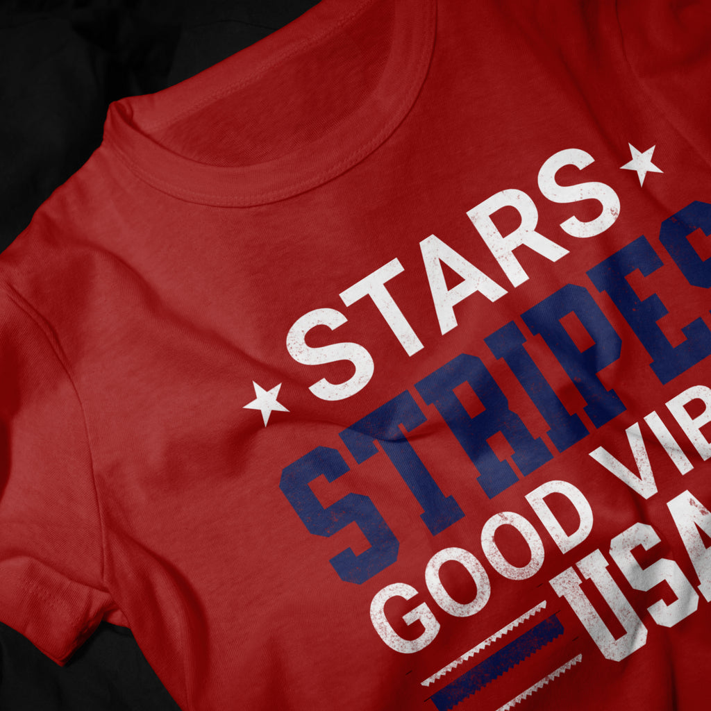 Stars Stripes Good Vibes USA Patriotic Graphic Tee