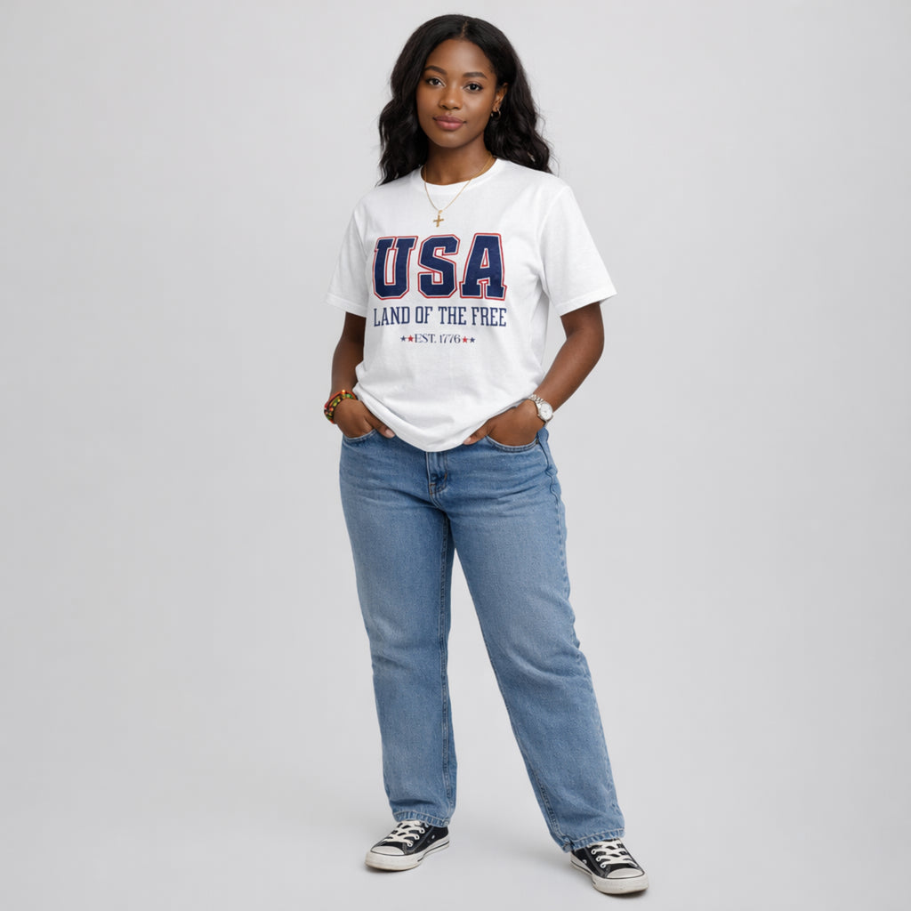 USA Land of the Free Est. 1776 Vintage Patriotic Graphic Tee