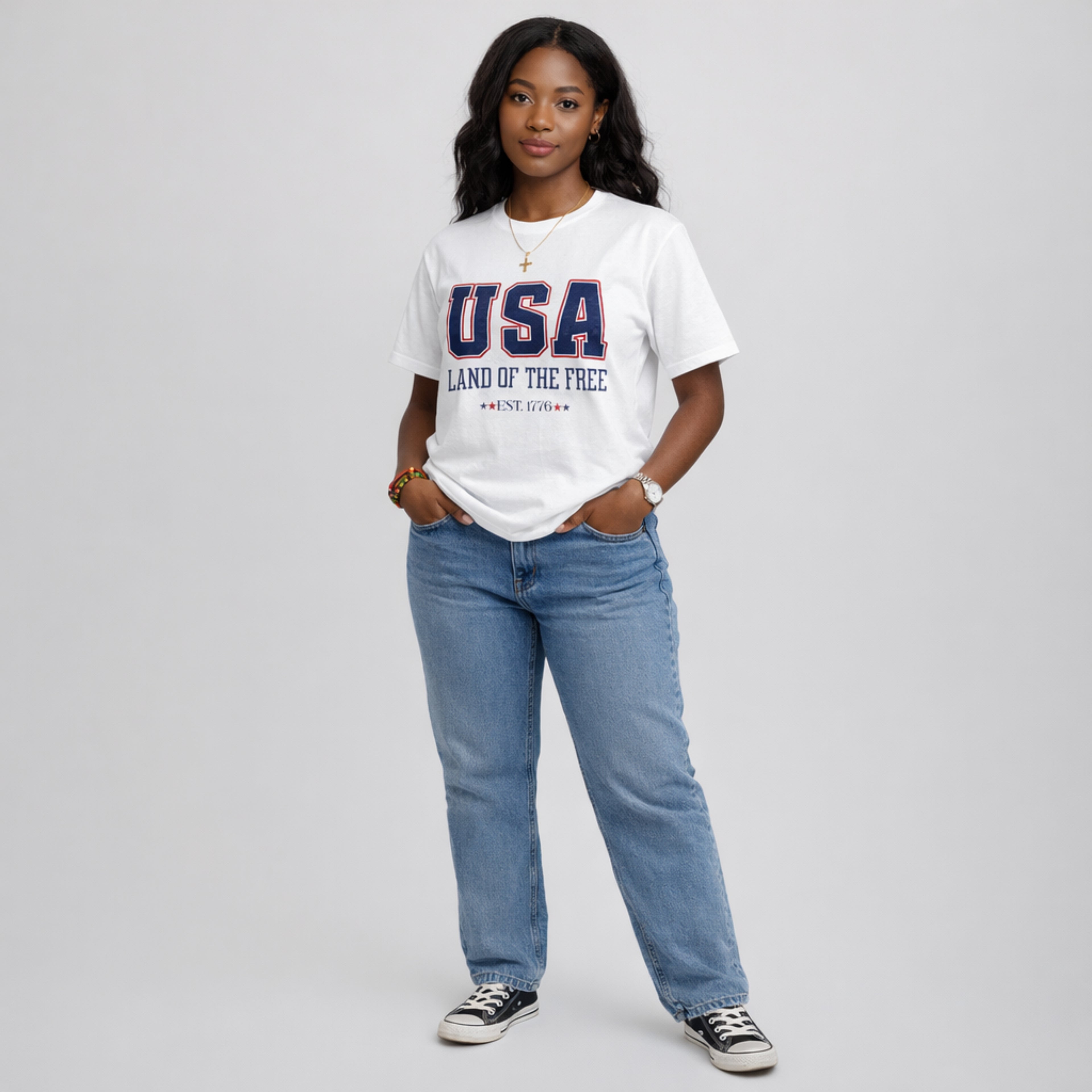 USA Land of the Free Est. 1776 Vintage Patriotic Graphic Tee
