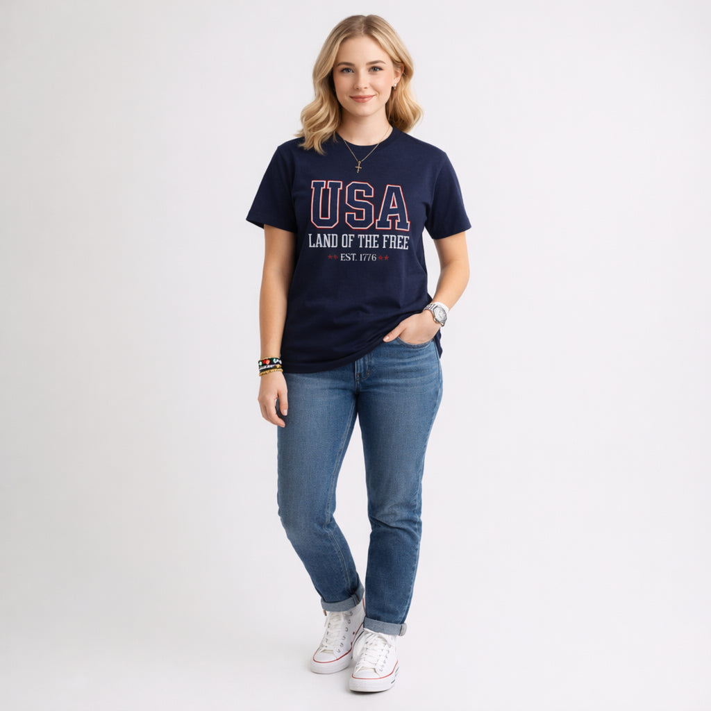 USA Land of the Free Est. 1776 Vintage Patriotic Graphic Tee