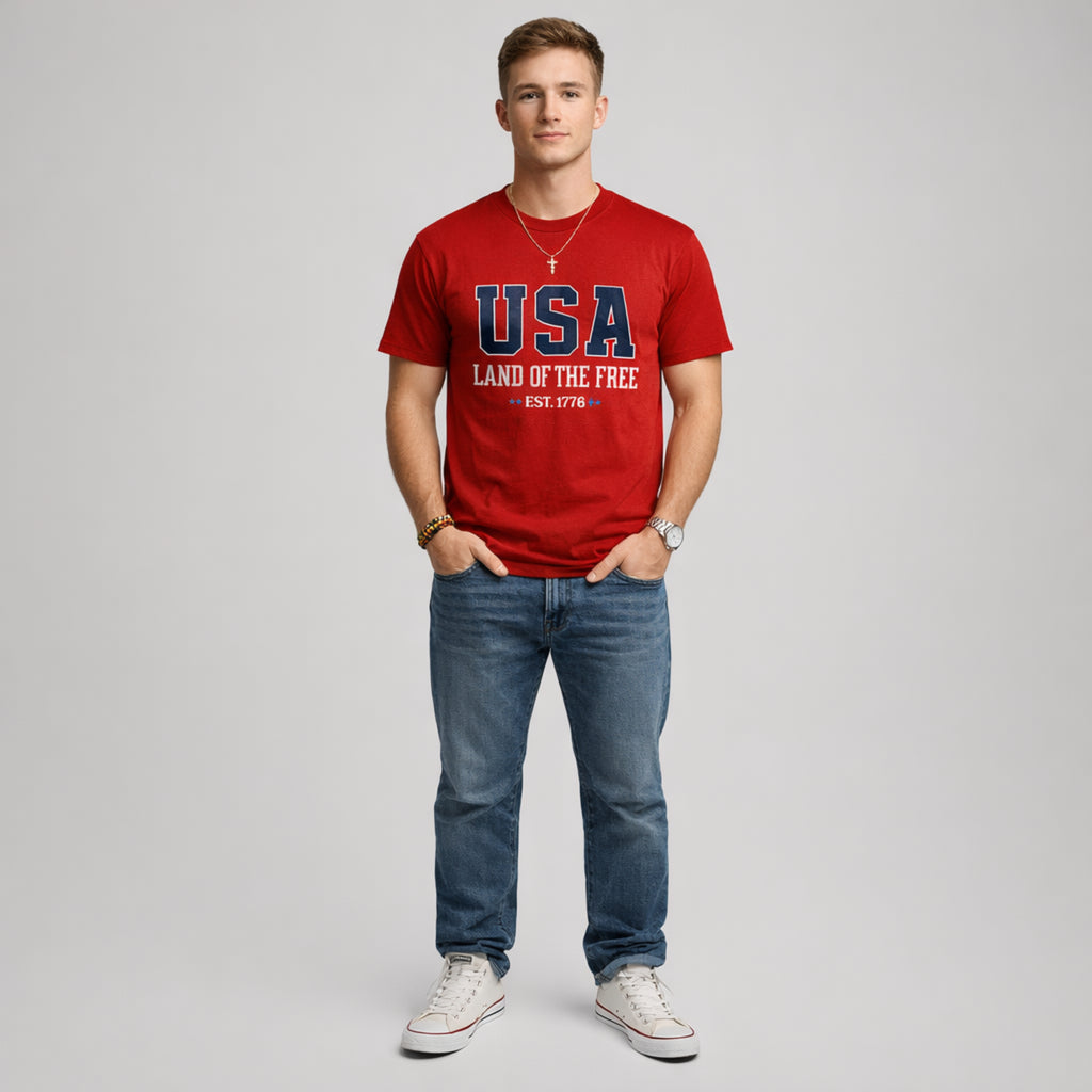 USA Land of the Free Est. 1776 Vintage Patriotic Graphic Tee
