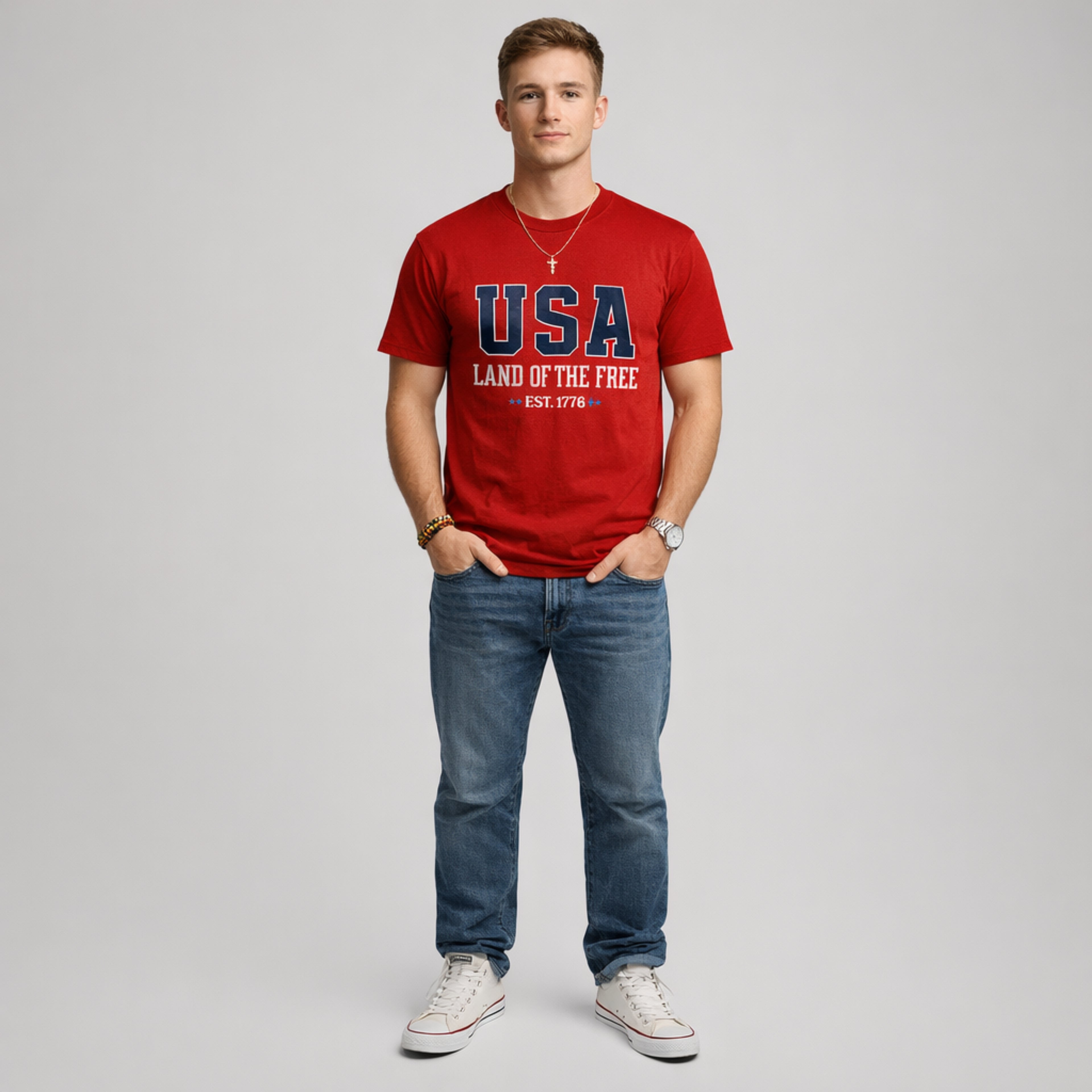 USA Land of the Free Est. 1776 Vintage Patriotic Graphic Tee
