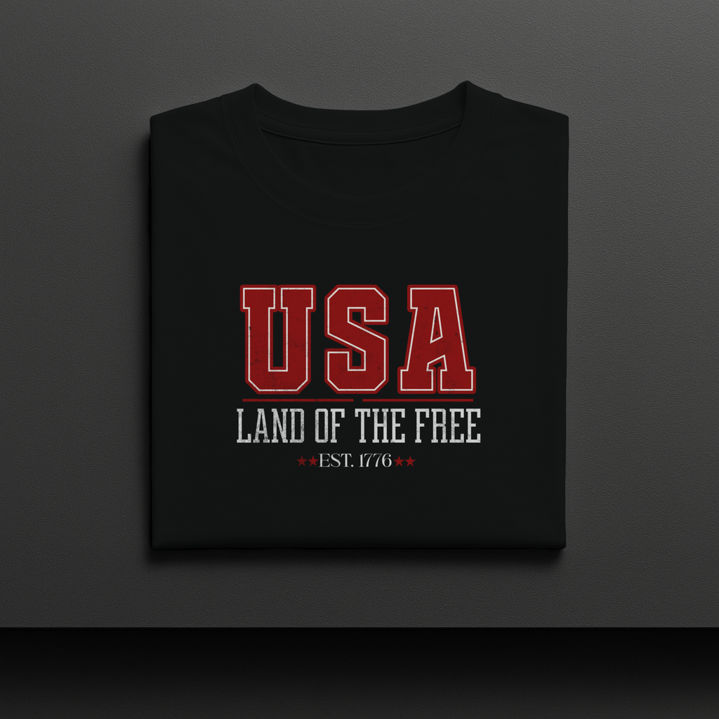 USA Land of the Free Est. 1776 Vintage Patriotic Graphic Tee