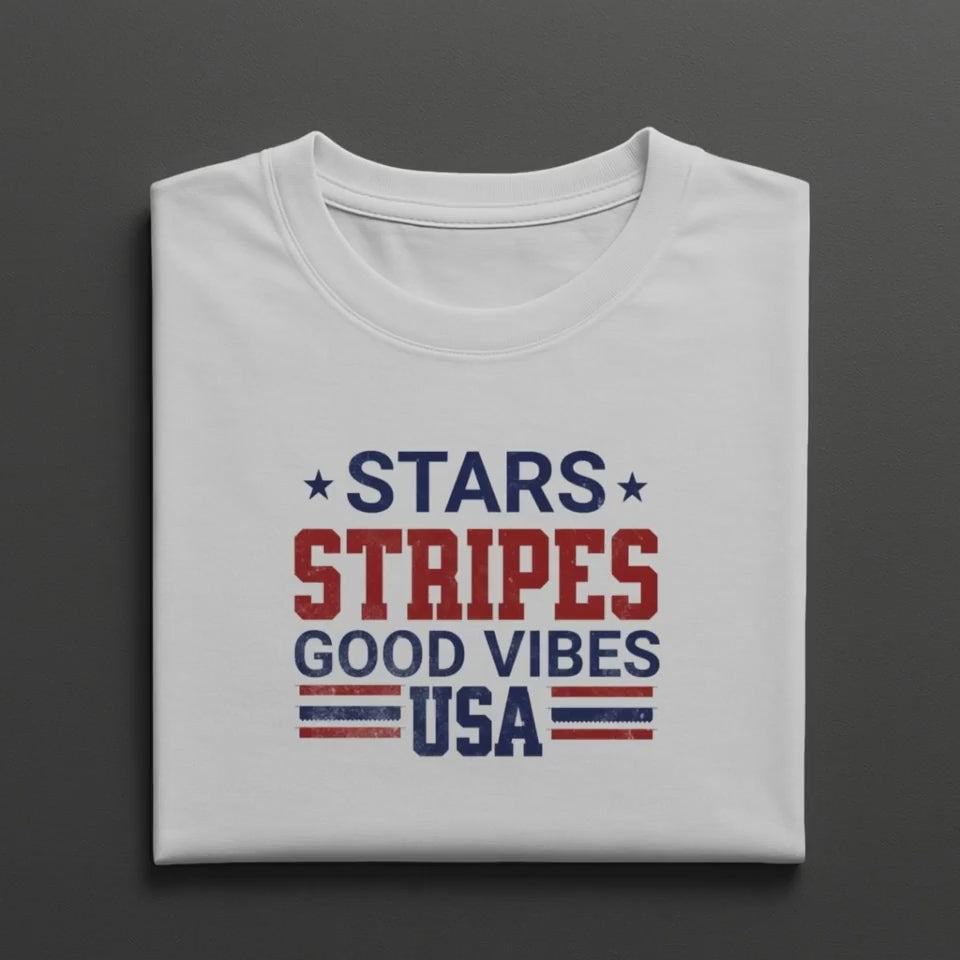 Stars Stripes Good Vibes USA Patriotic Graphic Tee